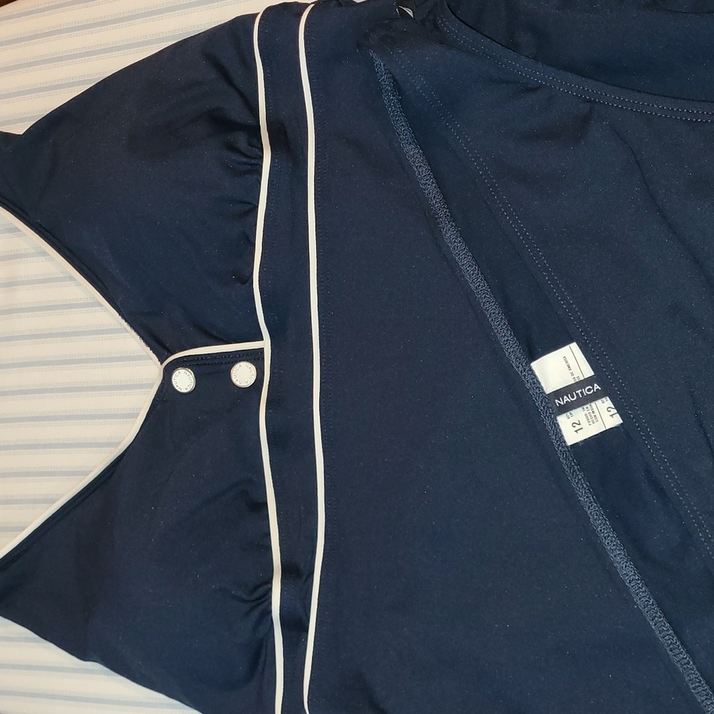 Nautica Navy and White Halter Top Swim Suit Tankini